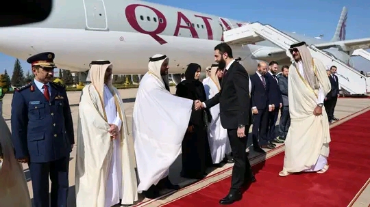 الشرع يستقبل أمير دولة قطر سمو الشيخ "تميم بن حمد آل ثاني"